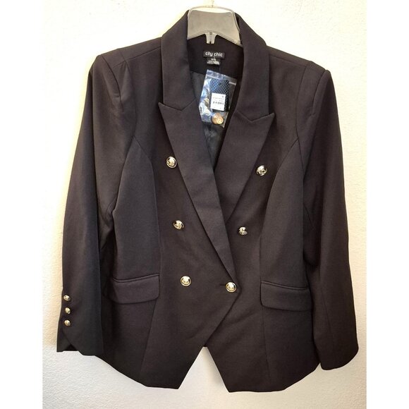 City Chic Black Rock Royalty Double Breasted Gold Tone Buttons Blazer Sz 18 NWT - Picture 2 of 8